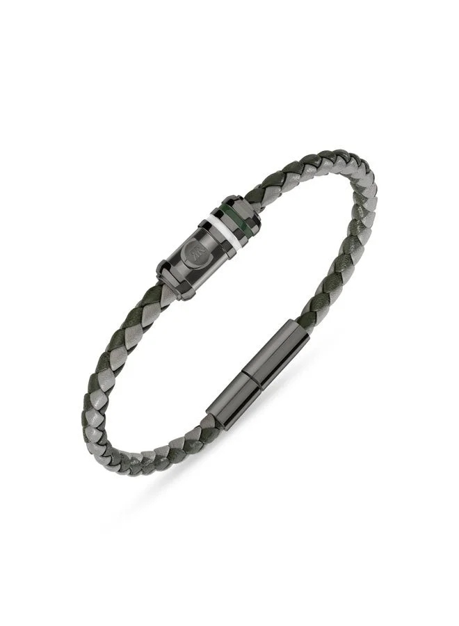 Venezio BraceletDual Leather Tone with Enamel DetailingOlive and Grey for Modern Urban Gentleman